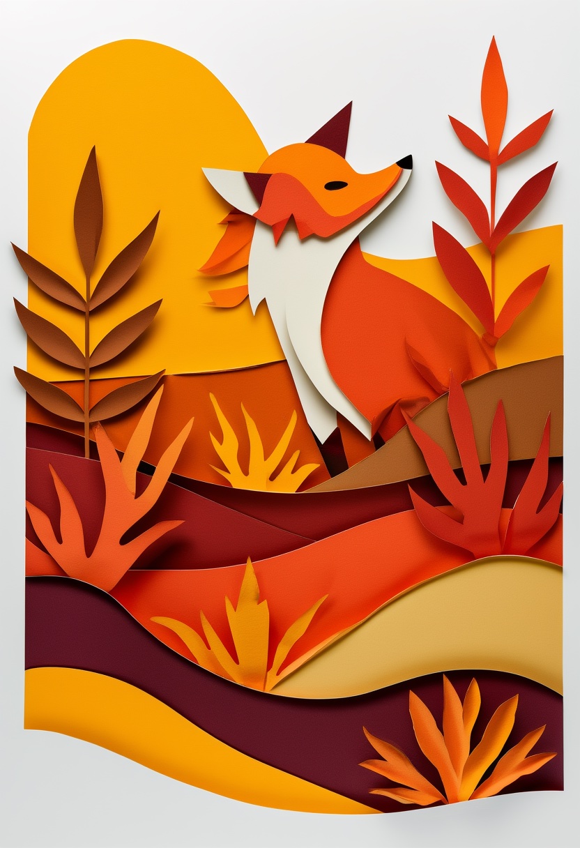 Autumn Fox in Cut-Paper Glow