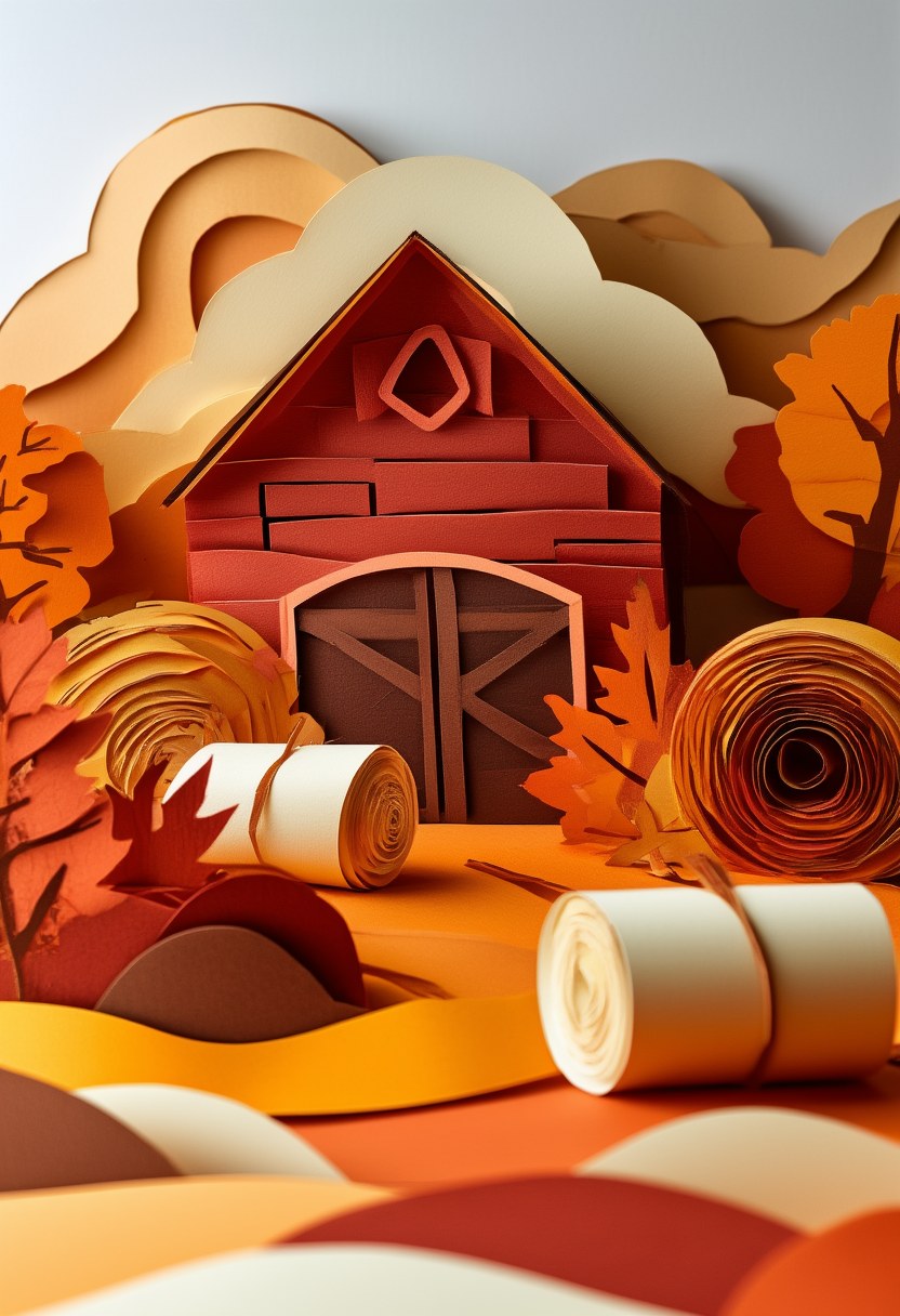 Autumn Harvest Homestead — Thanksgiving cut-paper-style greeting card