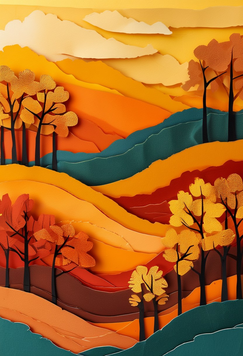 Autumn Hills Silhouette — Autumn cut-paper-style greeting card