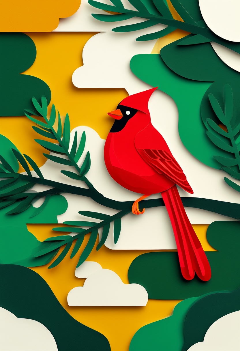 Cardinal On Snowy Pine