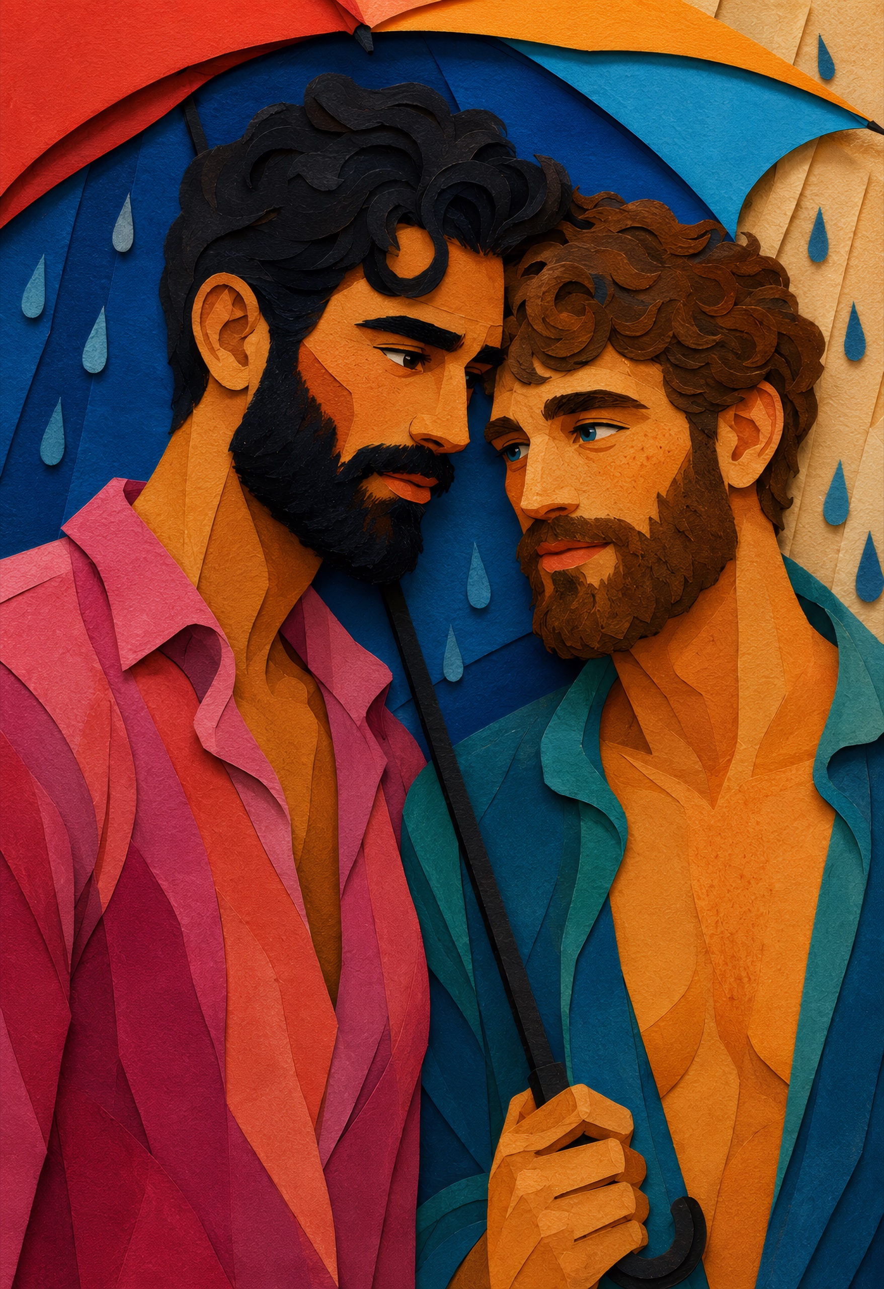Close in the Rain — Pride cut-paper-style greeting card