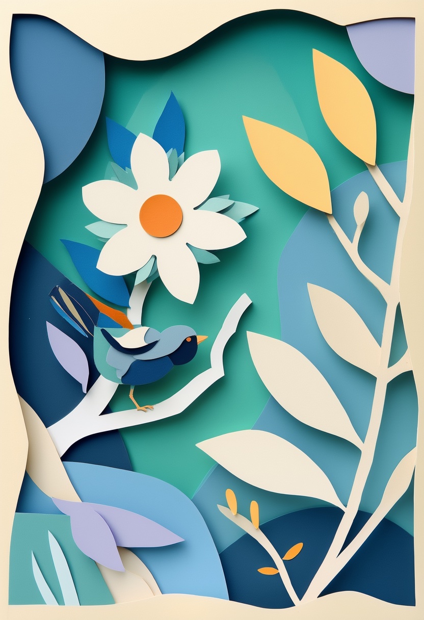Cut-Paper Bird and Bloom