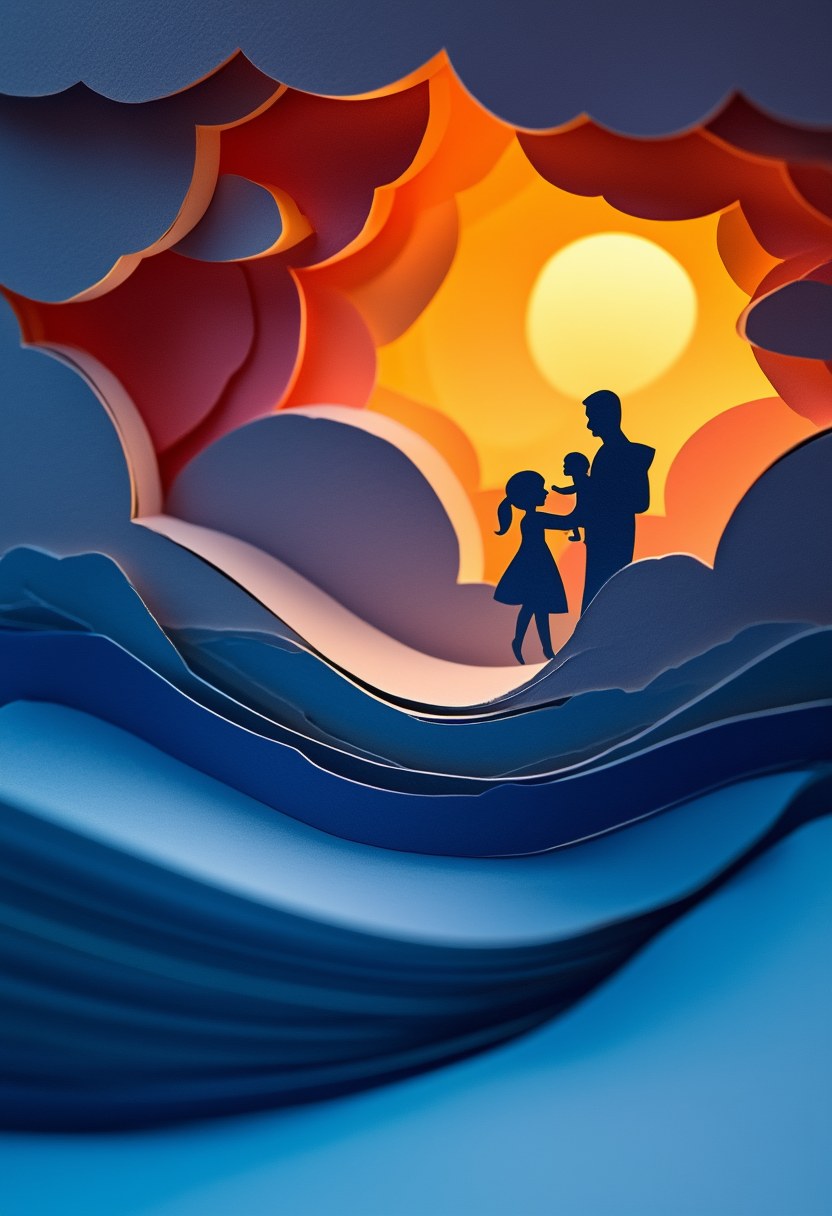 Father Daughter Silhouette — Father's Day cut-paper-style greeting card