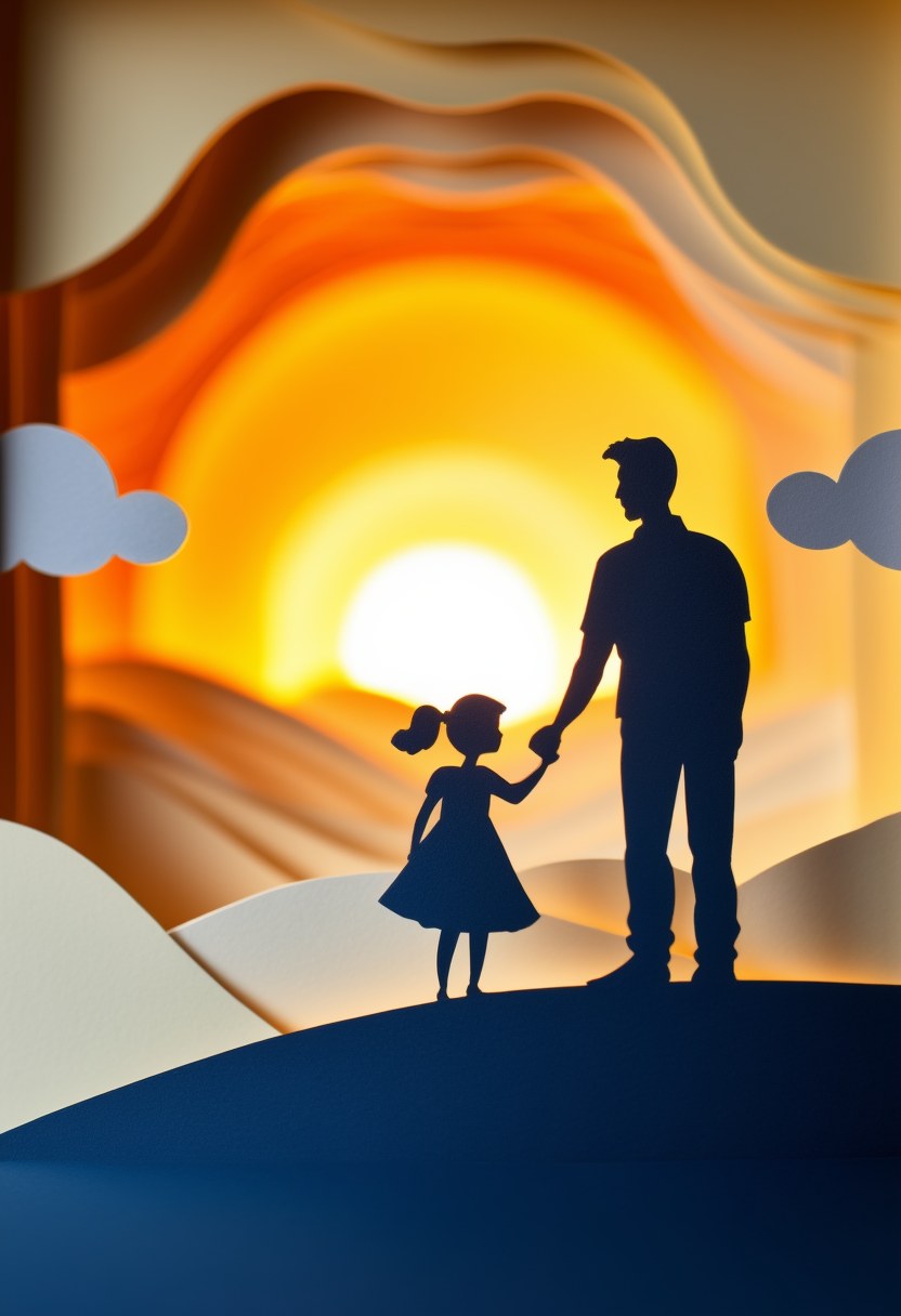 Father Daughter Silhouette — Father's Day cut-paper-style greeting card