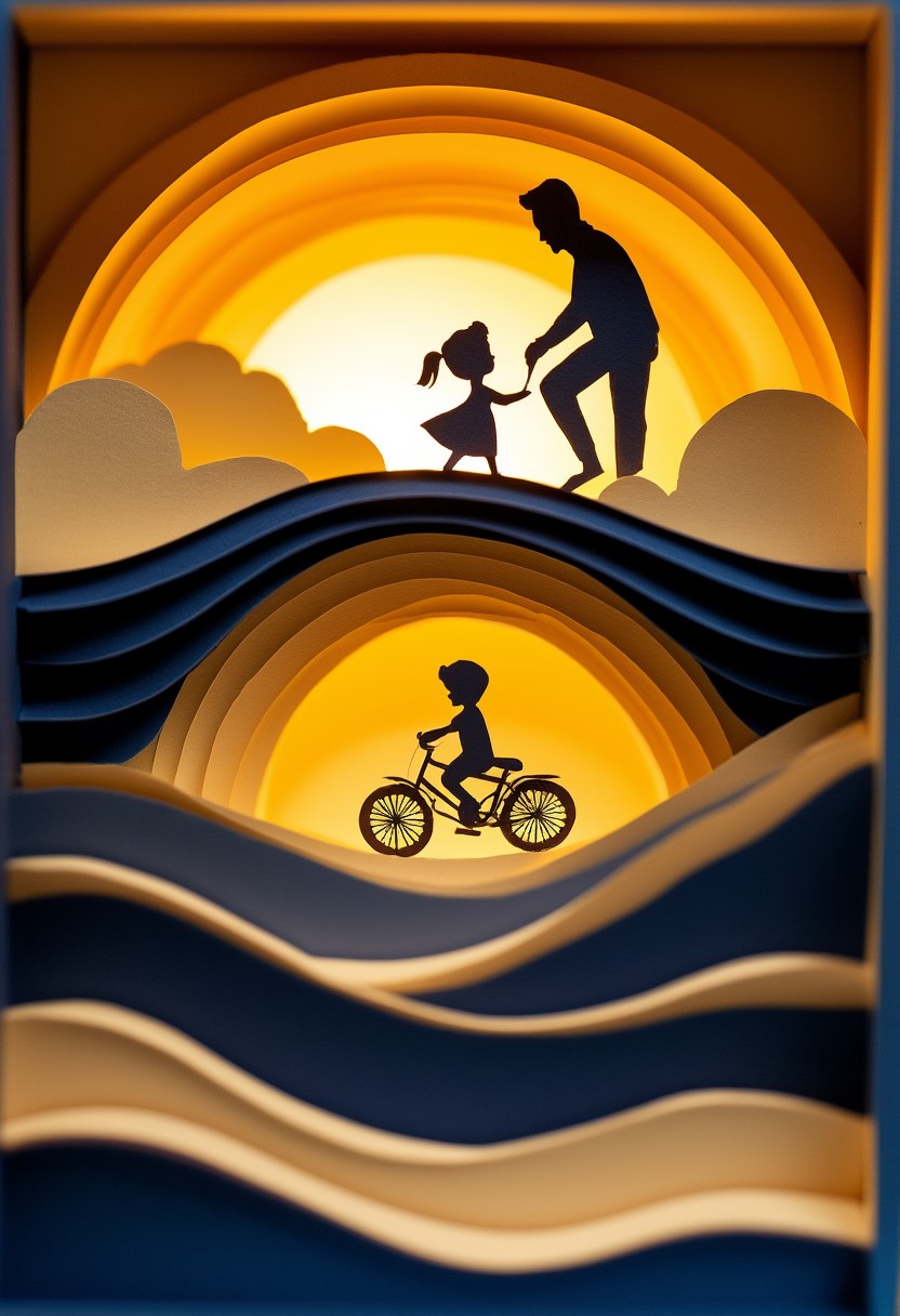Father's Day Fishing Trip — Father's Day cut-paper-style greeting card