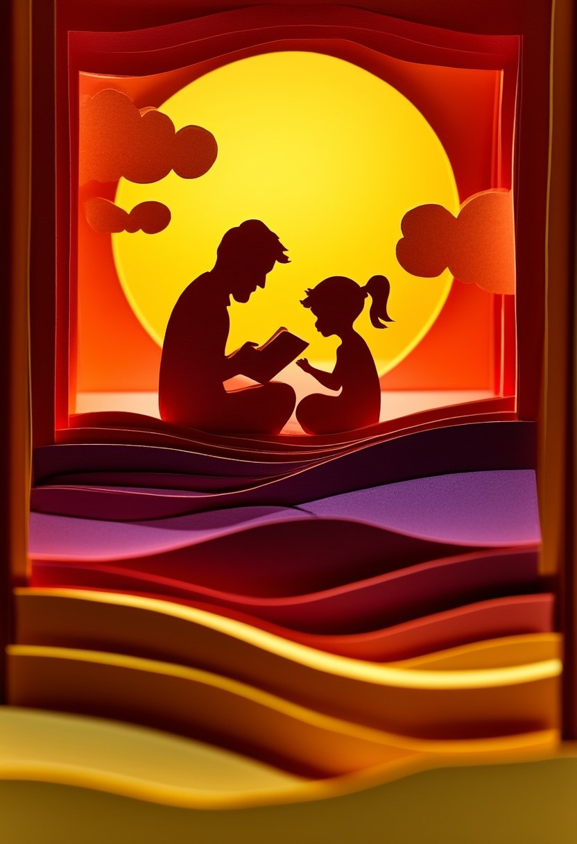Father's Sunset Stroll — Father's Day cut-paper-style greeting card