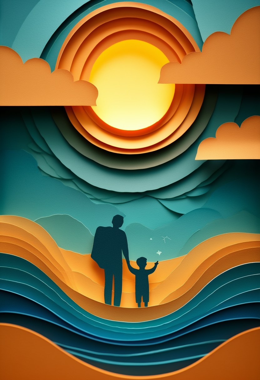 Father Son Bonding — Father's Day cut-paper-style greeting card