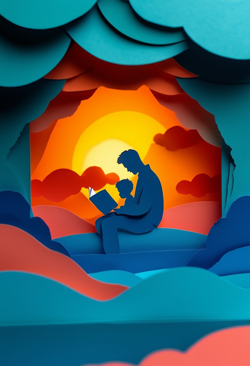 Father Son Bonding — Father's Day cut-paper-style greeting card