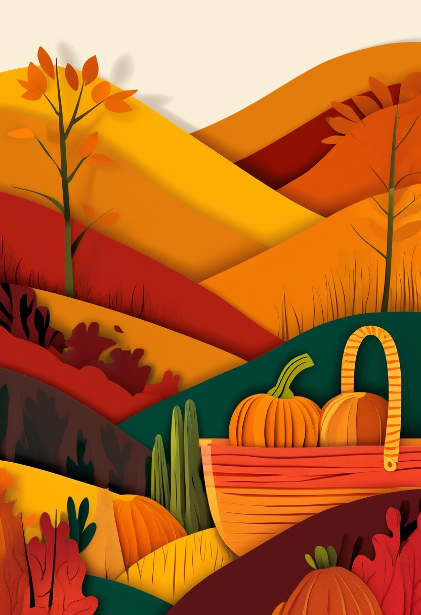 Harvest Basket Autumn — Thanksgiving cut-paper-style greeting card