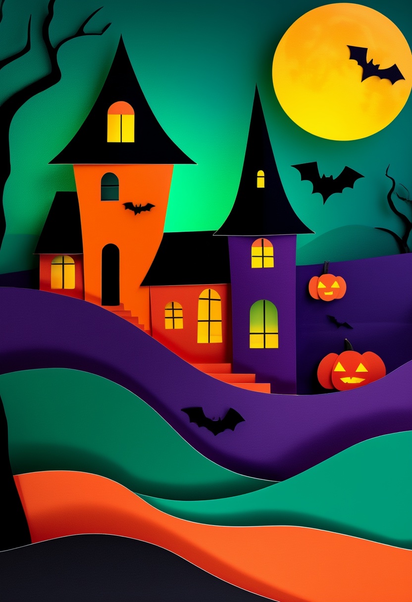 Haunted House Halloween — Halloween cut-paper-style greeting card