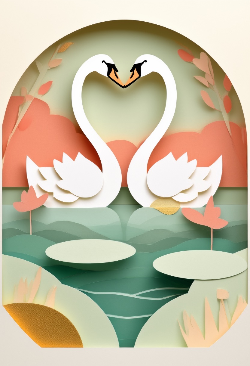 Heart-Shaped Swan Embrace on Lily Pads