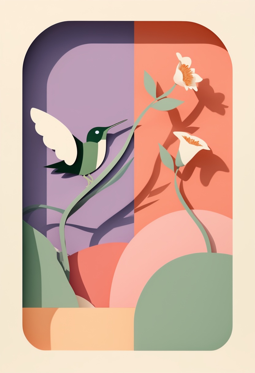 Hummingbird Amongst Trumpet Blossoms