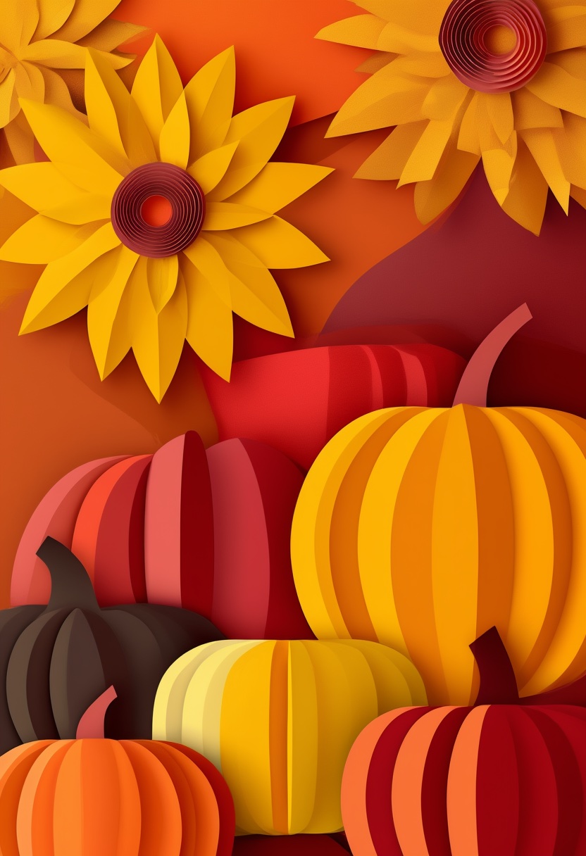 Layered Autumn Harvest Celebration — Thanksgiving cut-paper-style greeting card