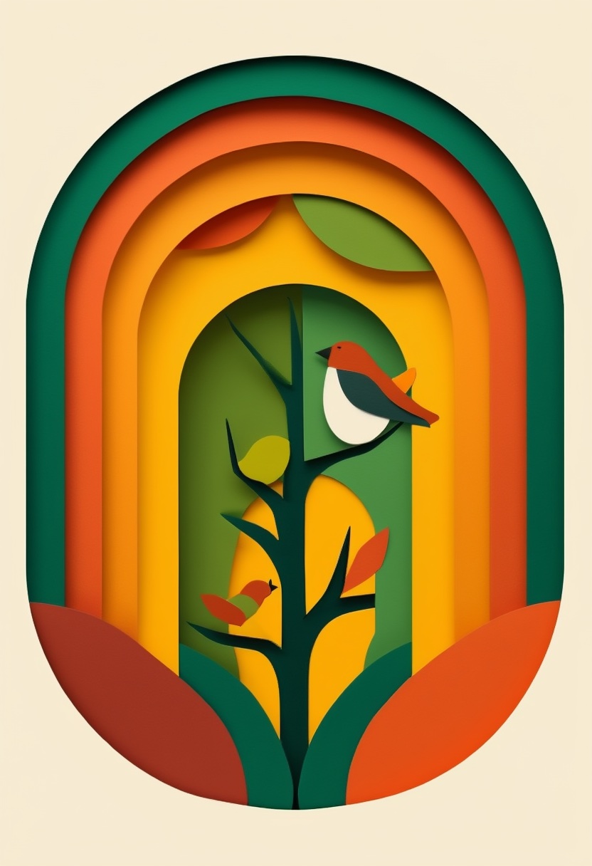 Layered Paper Bird in Autumn