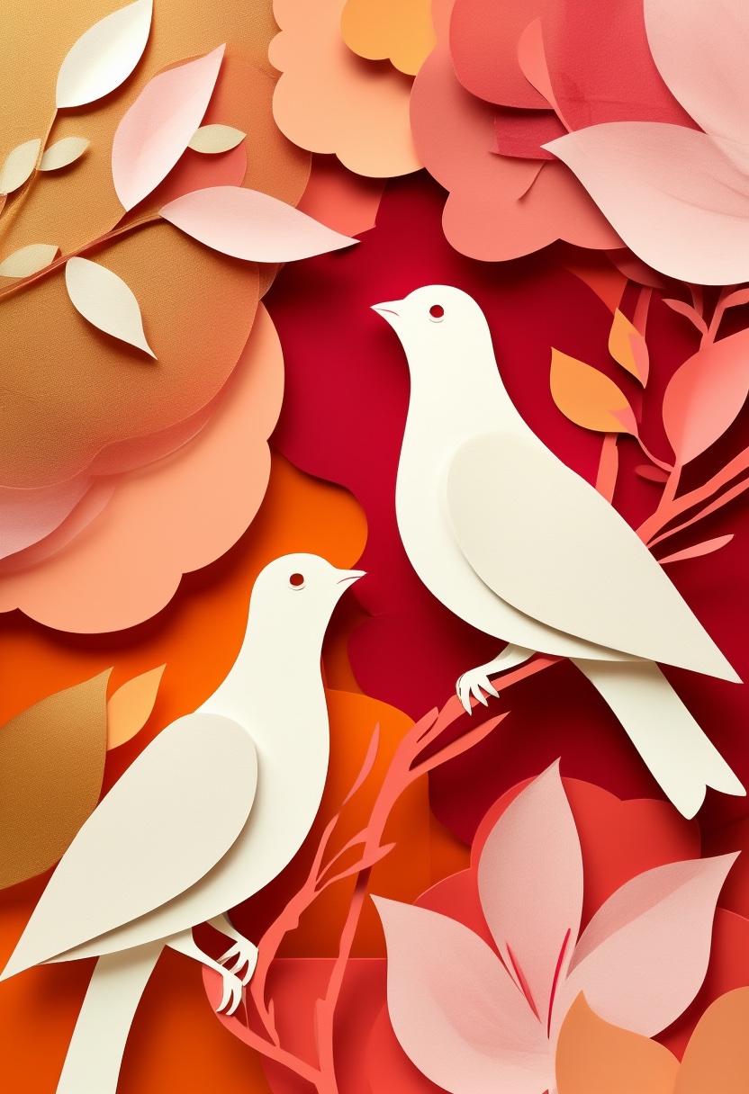 Layered Paper Birds in Bloom