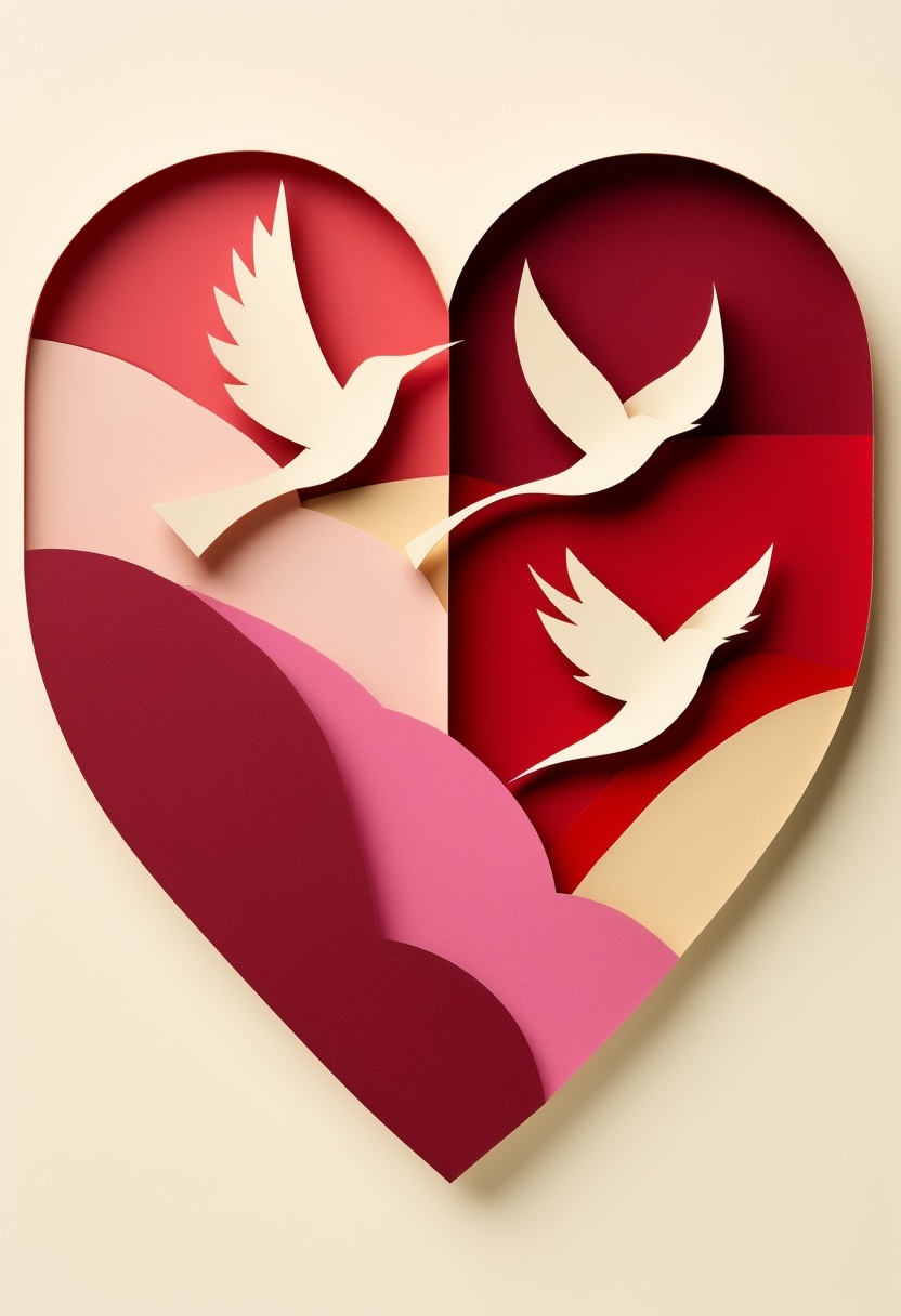 Layered Paper Heart Flock