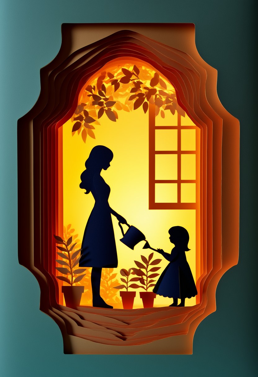 Mother Daughter Garden — Mother's Day cut-paper-style greeting card