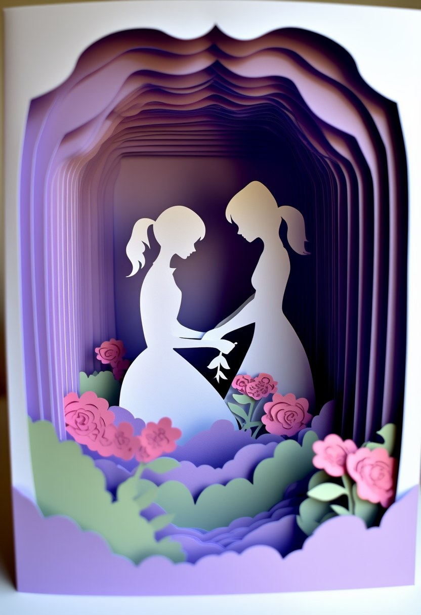 Mother Daughter Garden Stroll — Mother's Day cut-paper-style greeting card