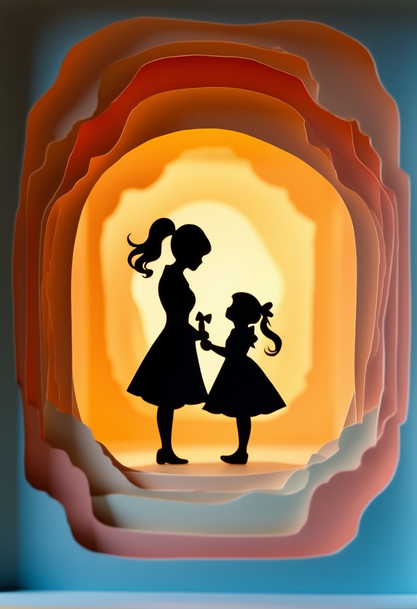 Mother Daughter Silhouette — Mother's Day cut-paper-style greeting card