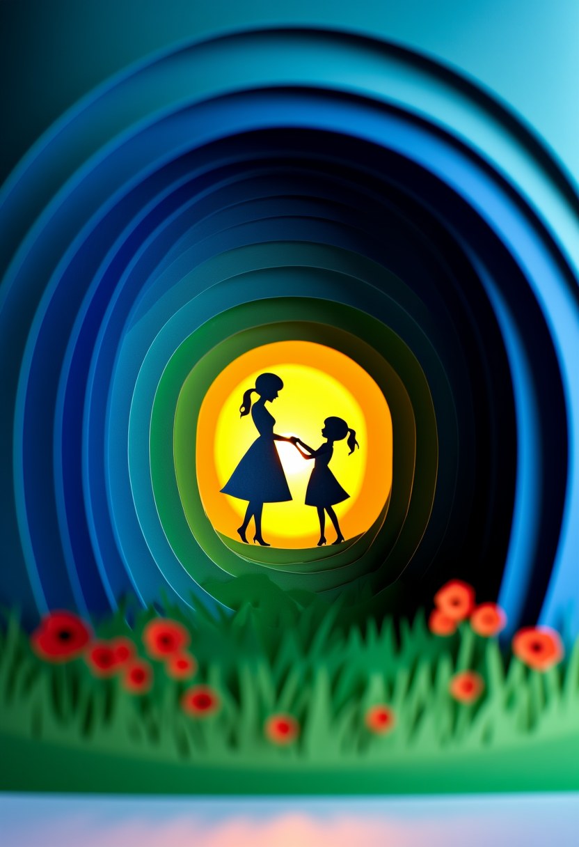 Mother Daughter Silhouette — Mother's Day cut-paper-style greeting card