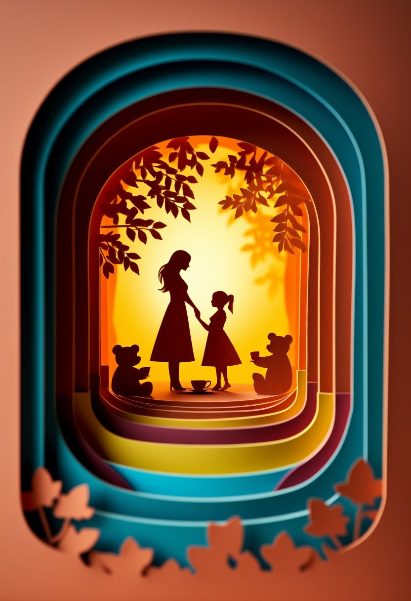 Motherly Love Silhouette — Mother's Day cut-paper-style greeting card