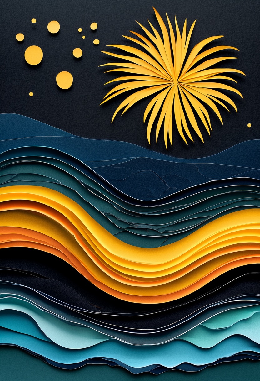 Ocean Sunset Collage Layers