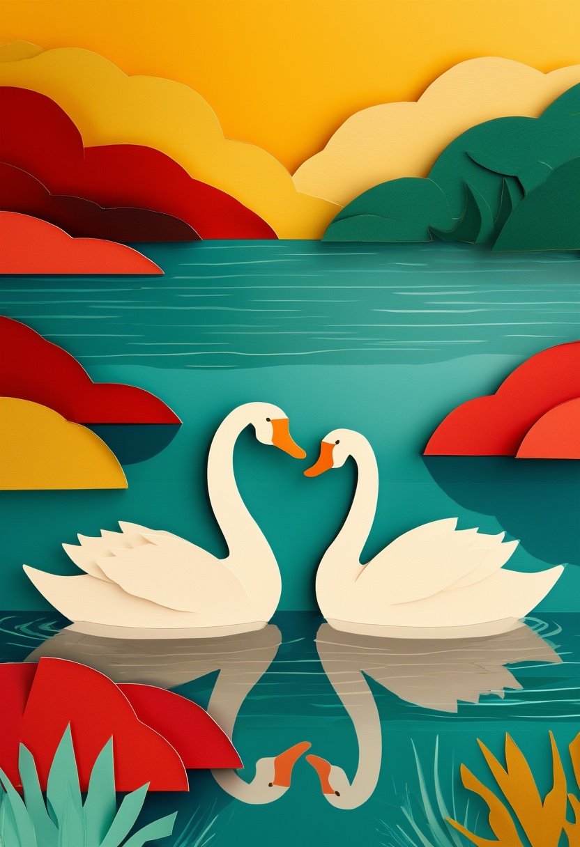 Paper-Cut Swan Embrace