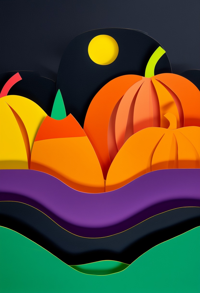 Pumpkin Moon Night — Halloween cut-paper-style greeting card