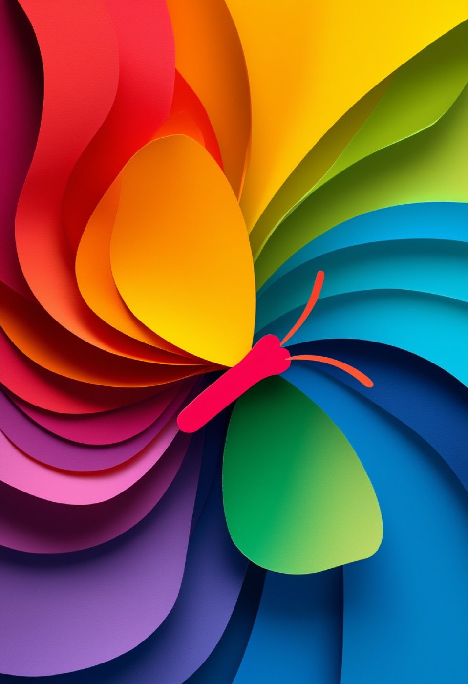 Rainbow Butterfly Paper Collage — Pride cut-paper-style greeting card