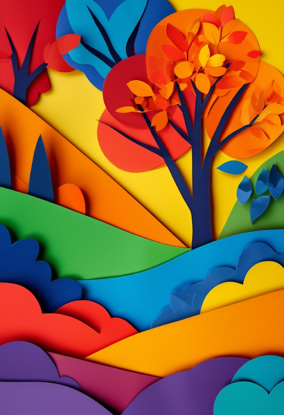 Rainbow Foliage Paper Collage — Pride cut-paper-style greeting card
