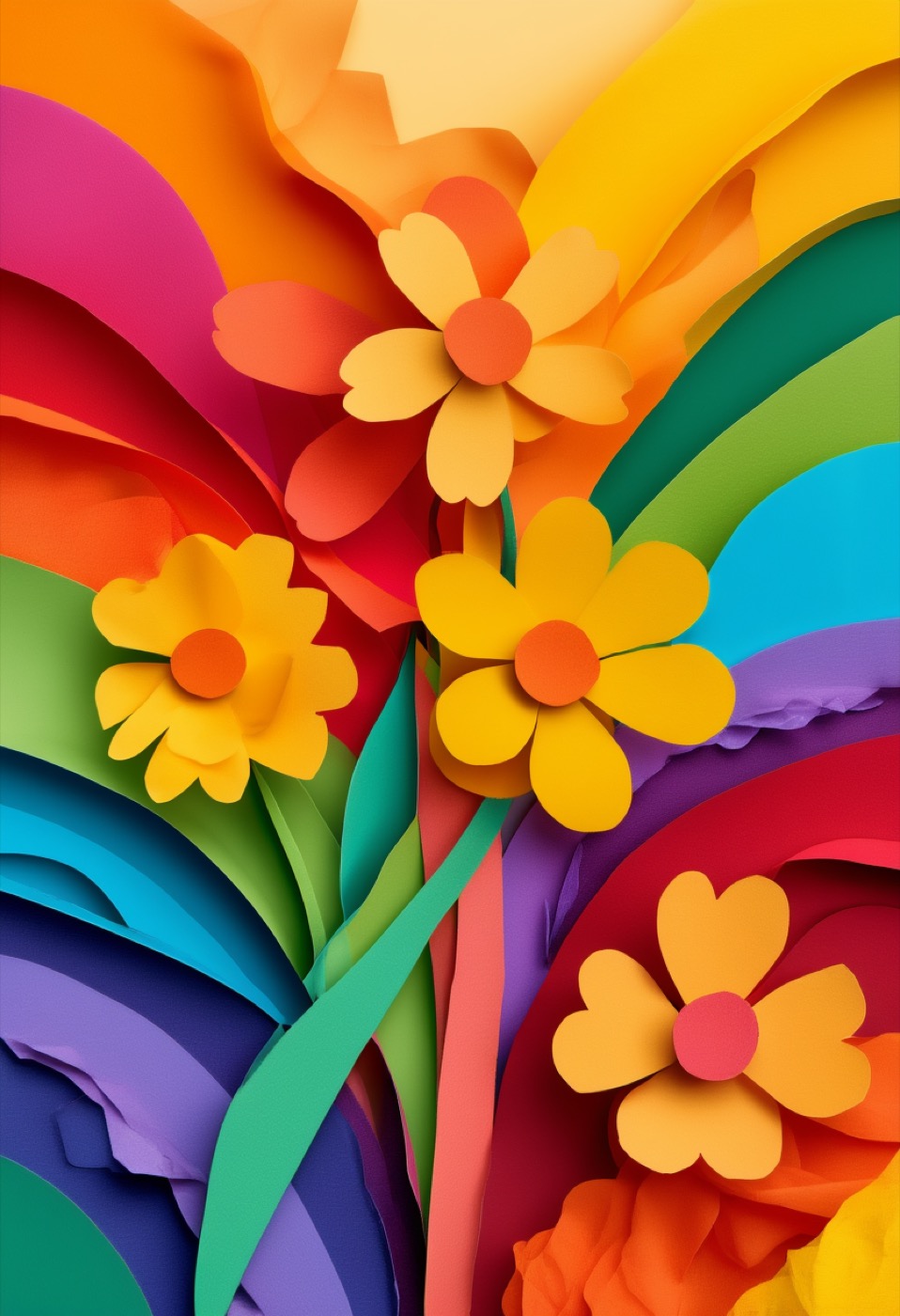 Rainbow Paper Cutout Bouquet — Pride cut-paper-style greeting card
