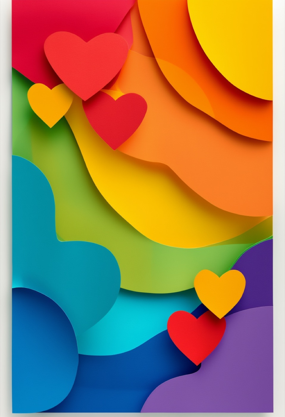 Rainbow Paper Cutout Hearts — Pride cut-paper-style greeting card
