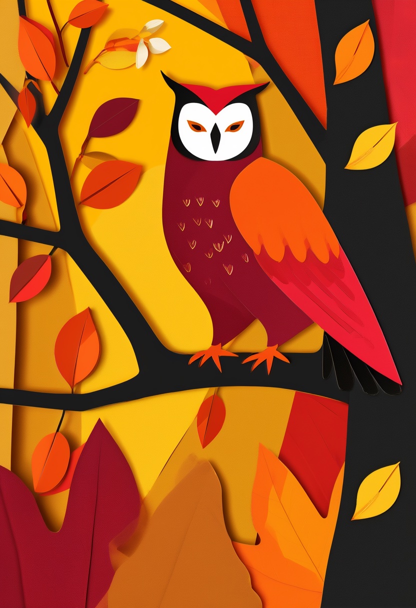 Stylized Owl Autumn Perch