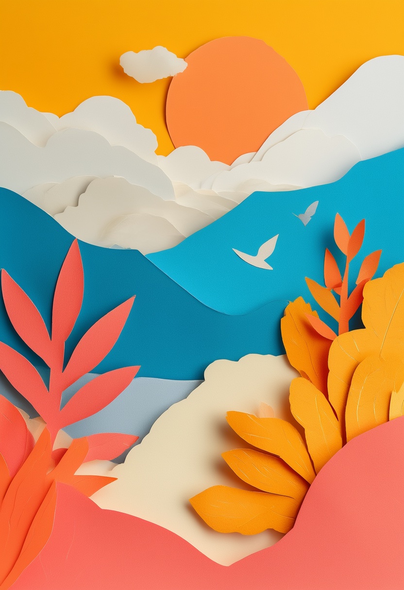 Sunlit Cut-Paper Landscape