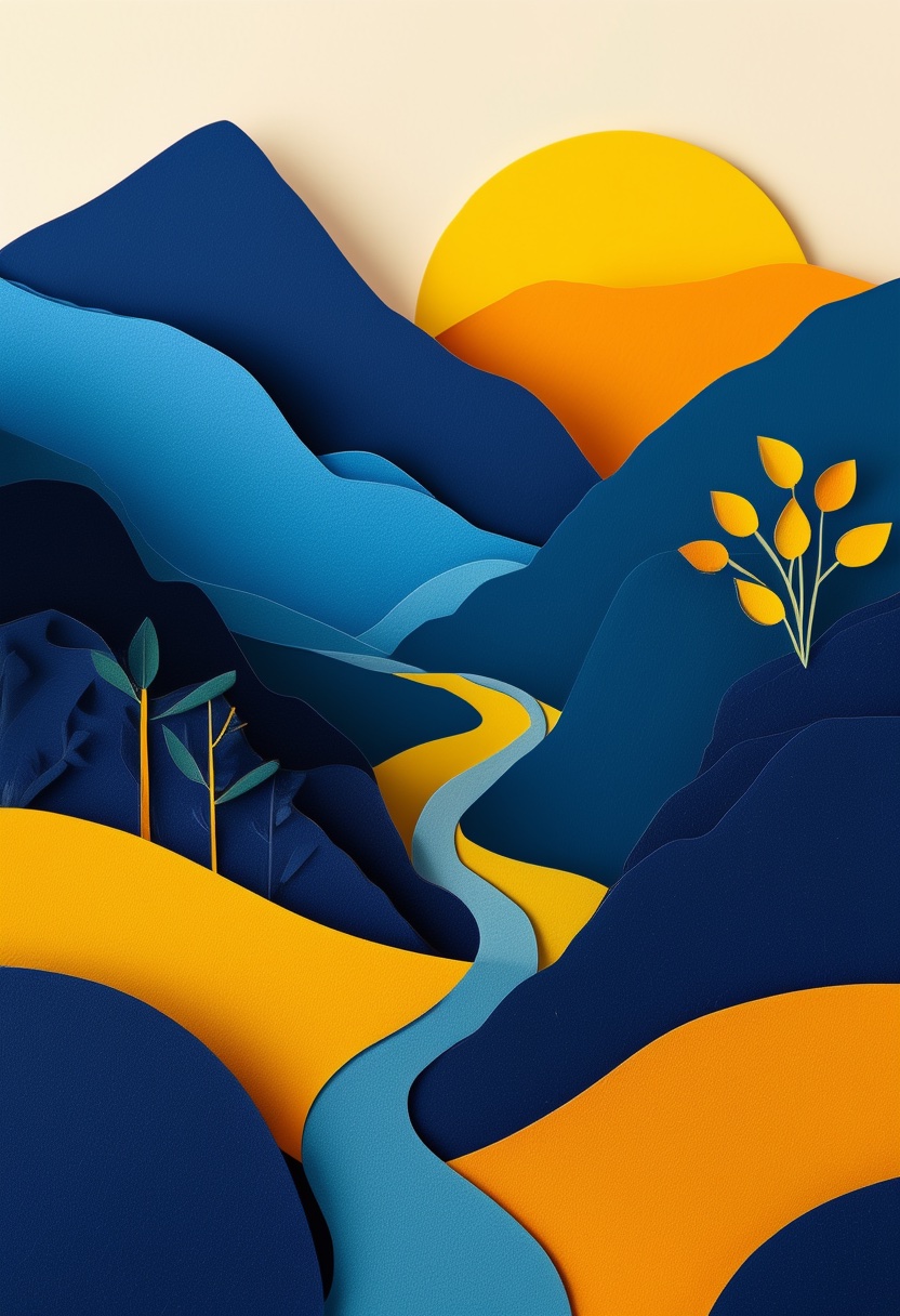 Sunlit Cut-Paper River Valley