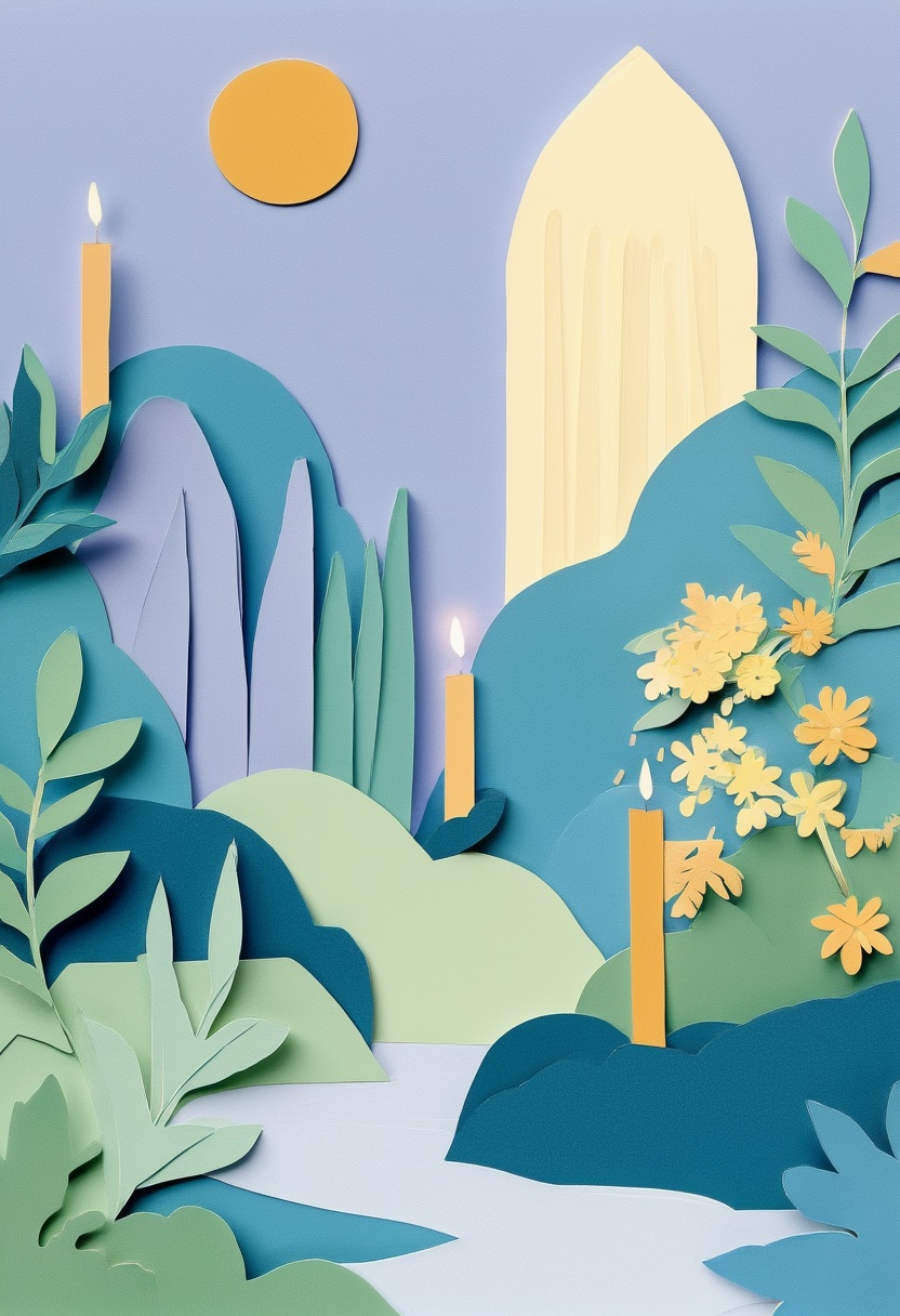 Sunlit Paper Cutout Landscape
