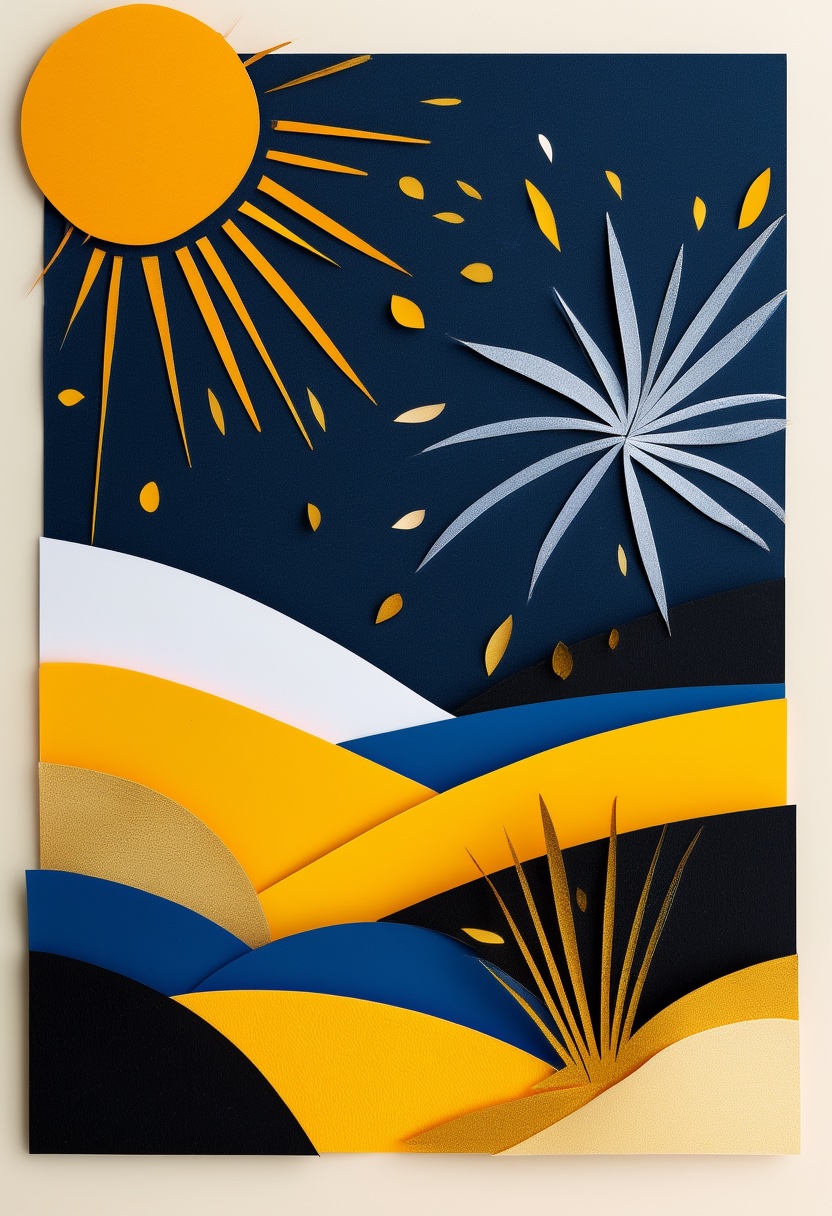 Sunlit Paper Cutout Landscape
