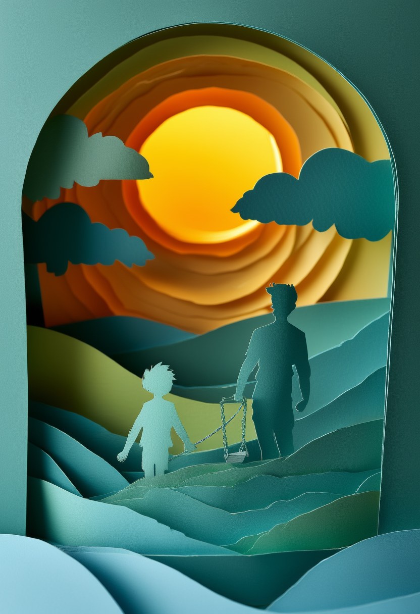 Sunset Silhouette Bond — Father's Day cut-paper-style greeting card