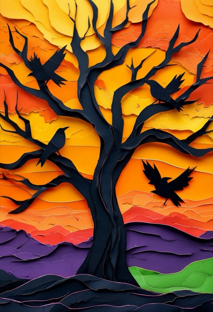 Spooky Sunset Crows