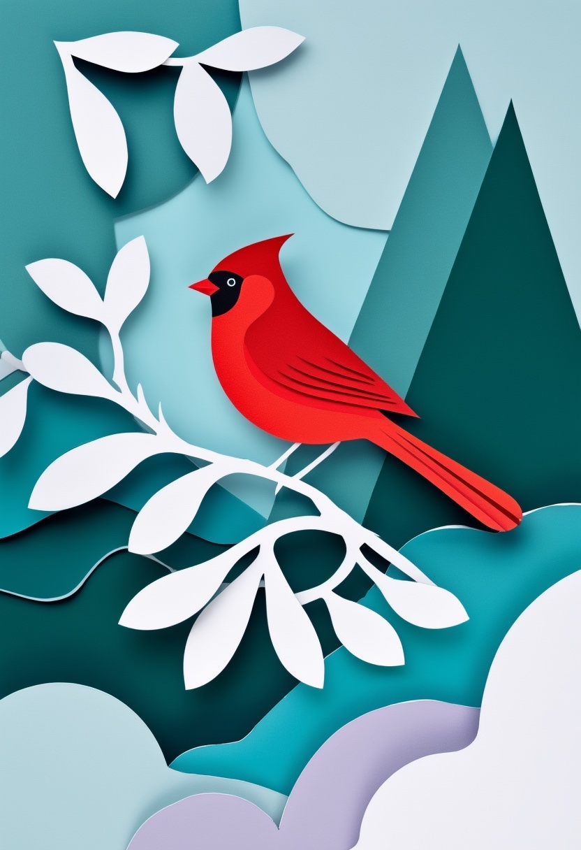 Vibrant Cardinal on Snow-Laden Pine