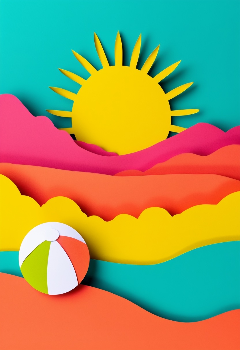 Vibrant Cut-Paper Beach Sunset