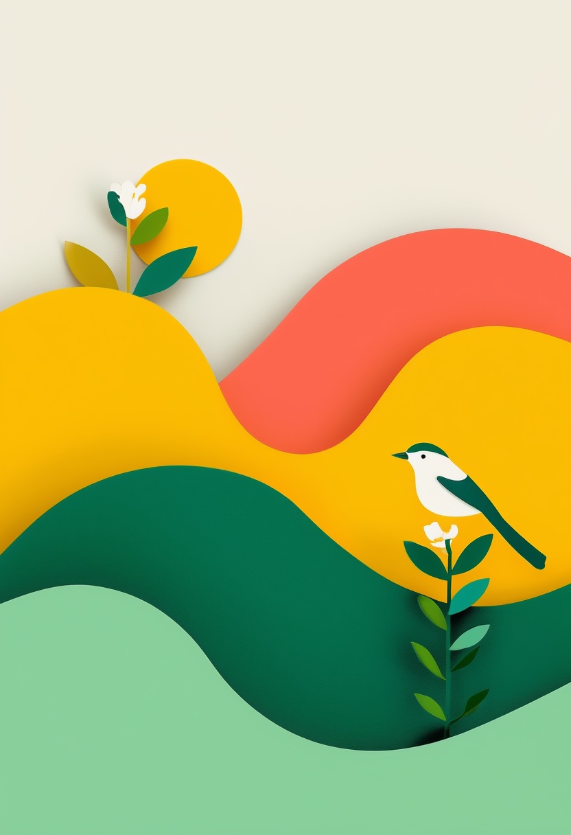 Vibrant Cut-Paper Bird Bloom