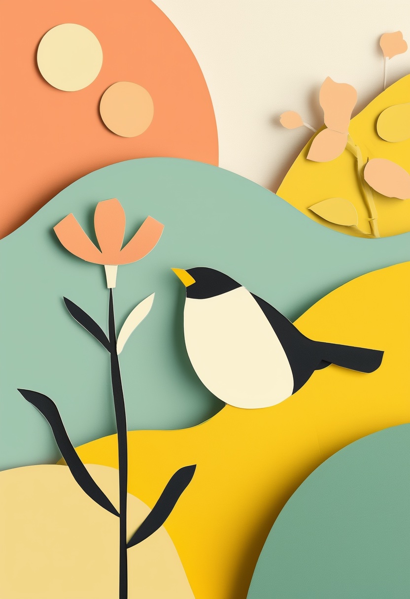 Vibrant Cut-Paper Bird & Flower Harmony