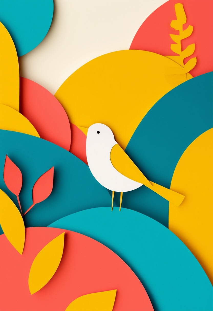 Vibrant Cut-Paper Bird Greeting