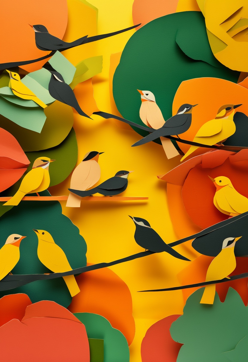 Vibrant Cut-Paper Birds Reunion