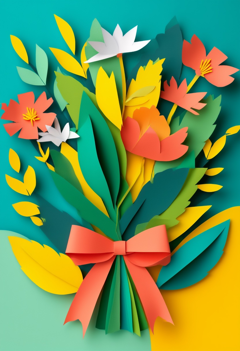 Vibrant Cut-Paper Floral Bouquet