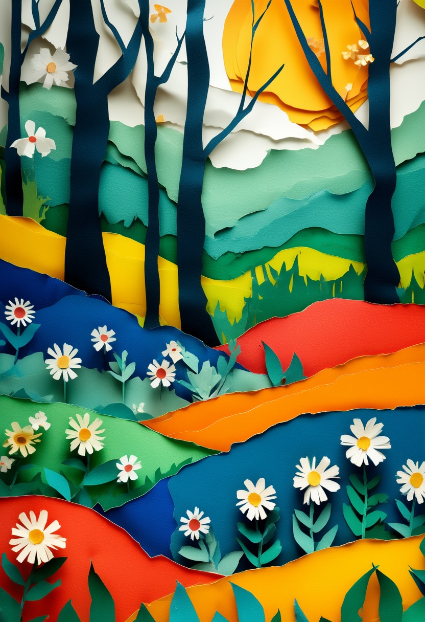 Vibrant Cut-Paper Forest Glade