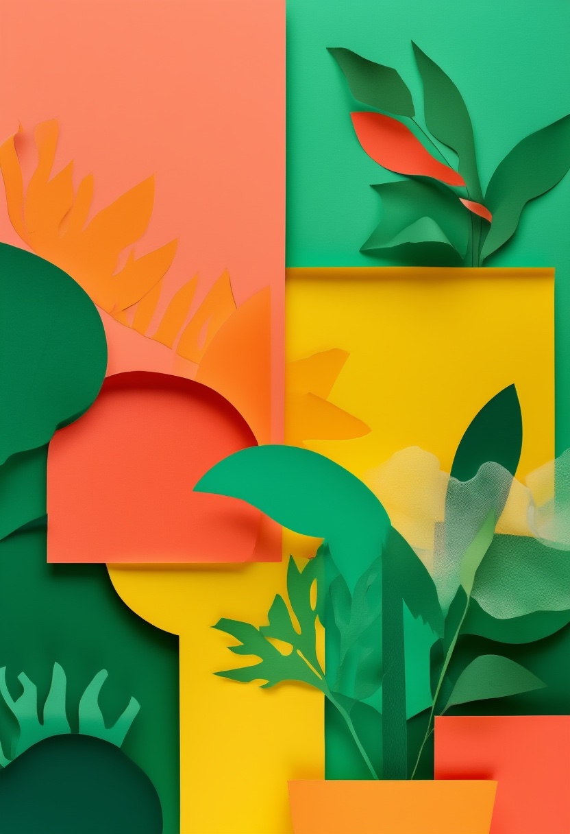 Vibrant Cut-Paper Garden Serenity