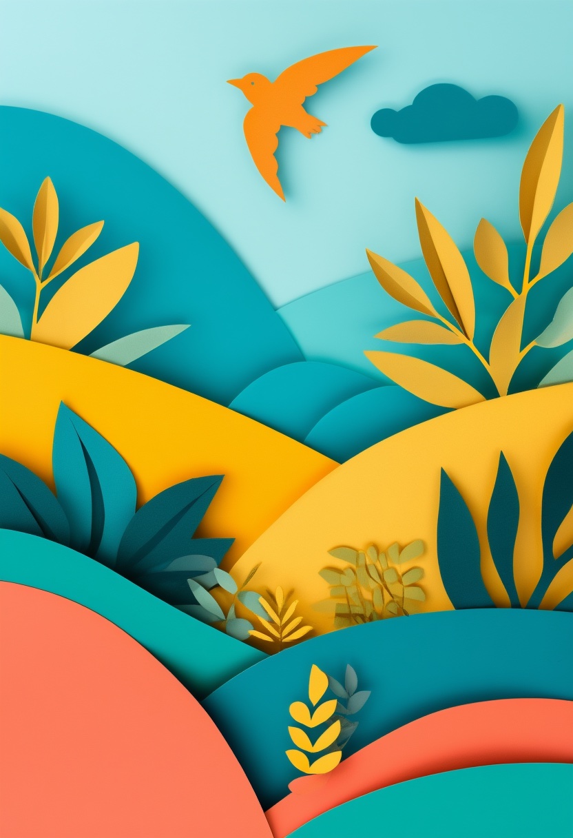 Vibrant Cut-Paper Landscape
