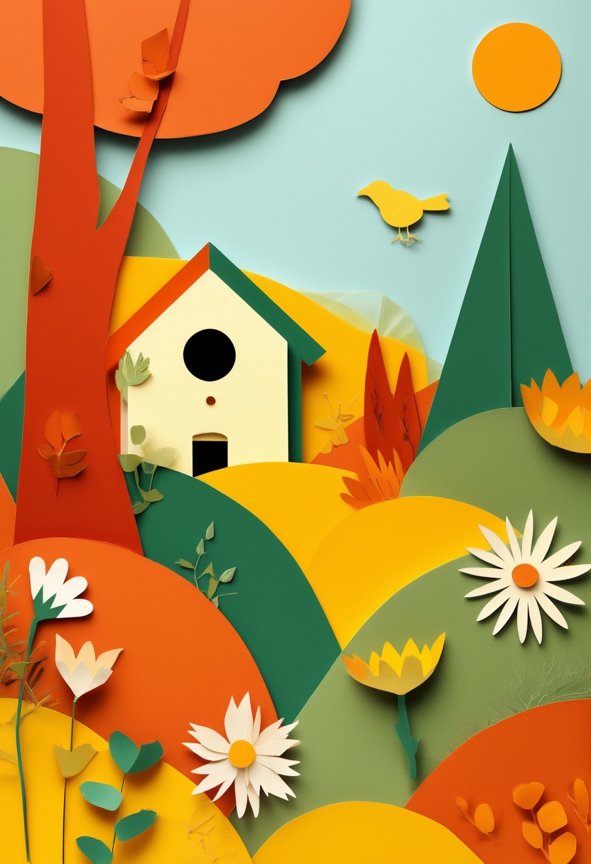 Vibrant Cut-Paper Meadow Scene